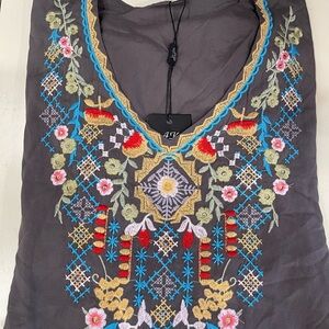 Floral Embroidered Gray Blouse